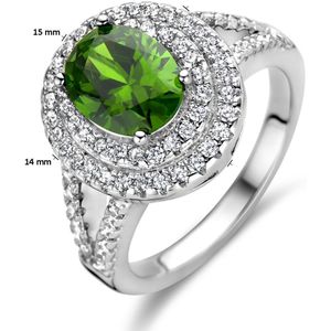 Ring Groen En Wit Zirkonia Halo Zilver Gerhodineerd