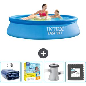 Intex Rond Opblaasbaar Easy Set Zwembad - 244 x 61 cm - Blauw - Inclusief Solarzeil - Onderhoudspakket - Zwembadfilterpomp - Vloertegels