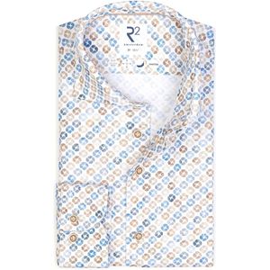 R2 Amsterdam - Knitted Knitted Overhemd Beige Blauw - Heren - Maat 43 - Modern-fit