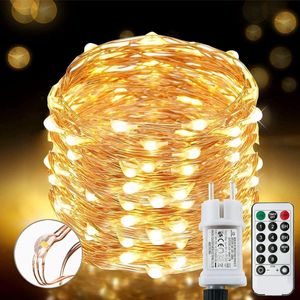 Lichtsnoer - 220 leds - 25 m - 8 modi - lichtketting - waterdicht - voor binnen en buiten - koper - met timer op afstand - warmwit