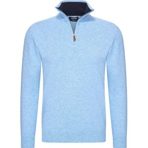 Heren trui Cashmere touch - Schipperstrui met rits - Coltrui Heren - Longsleeve Shirt - Sweater Heren - Maat S - Blauw