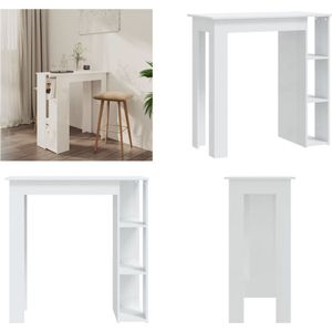 vidaXL Bartafel met schap 102x50x103,5 cm bewerkt hout hoogglans wit - Bartafel - Bartafels - Pubtafel - Kroegtafel