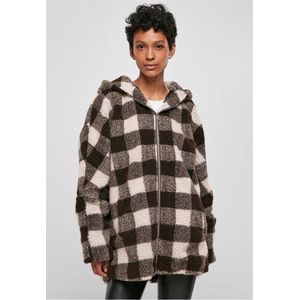 Urban Classics - Hooded Oversized Check Sherpa Jacket - XS - Bruin/Roze