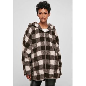 Urban Classics - Hooded Oversized Check Sherpa Jacket - S - Bruin/Roze