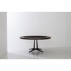 District Eight - Design Pokertafel - Eikenhout met gietijzer onderstel - LxBxH 160x160x77cm - stoffen speeloppervlak - leren rand - Handgemaakt in Vietnam - Duurzaam te onderhouden - hoogwaardige materialen