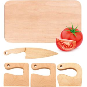 Qwali Wood Kindermessen Set - Veilig - Inc. snijplank - Kinder - bestek - Messen Kind - Keuken - Speelgoed