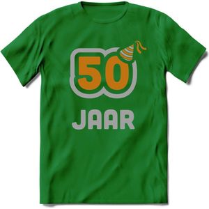 50 Jaar Feest T-Shirt | Goud - Zilver | Grappig Verjaardag Cadeau Shirt | Dames - Heren - Unisex | Tshirt Kleding Kado | - Donker Groen - S