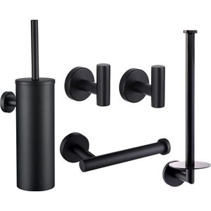 Toiletaccessoireset Zwart 5-delig - Toiletborstelhouder - Toiletrolhouder - Reserverolhouder - Handdoekhaakjes - Toiletset Accessoires