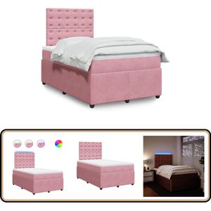 vidaXL Boxspring met matras fluweel roze 120x190 cm