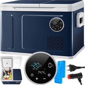 KESSER® Compressor Koelbox 2in1 Dubbele Zone Koeler & Vriezer, Elektrische Vriesbox LED Touch Control 12/24 V 230V, Frigobox Koelen tot -20 °C voor Auto, Vrachtwagen, Kamperen - 40 Liter, Marineblauw / Lichtgrijs