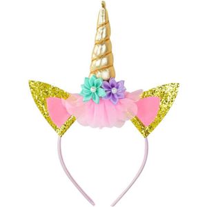 Unicorn haarband - eenhoorn diadeem meisje - tiara - verjaardagskroon - unicorn versiering - goud