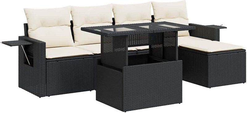 vidaXL - 6-delige - Loungeset - met - kussens - poly - rattan - zwart
