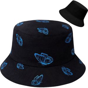Su.B Hoed - Bucket Hat – Vissershoedje Heren – Zonnehoed Dames – Reversible – Unisex - Black / Blue