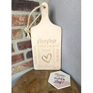 Creaties van Hier - serveerplankje - mama met onderzetter - 35 cm - hout