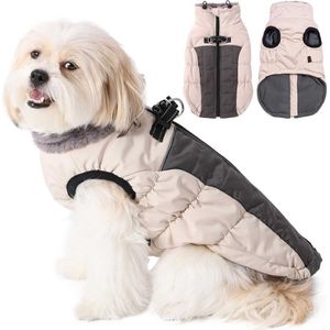 Luxe Winterjas voor Grote Honden, Maat L - Reflecterend, Water- & Winddicht, Verstelbaar, met Turtleneck Design in Beige - Warm, Comfortabel en Stijlvol, Perfect voor Koude Weersomstandigheden - Beige - Maat L