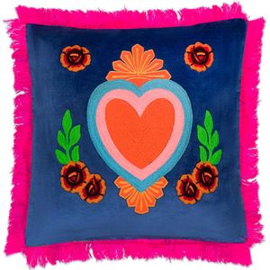 Kitsch Kitchen Kussen Milagro Heart Franje d.blauw