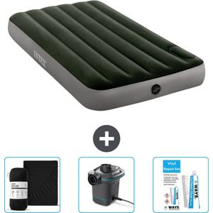 Intex Luchtbed - 1-Persoons - 99 x 191 x 25 cm - Groen - Hoeslaken - Pomp en Reparatieset