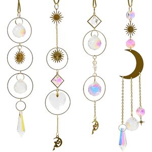 Decoris Hangdeco metaal met zon en maan en acryl druppel Goud H16cm
