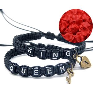 King & Queen Armband Set + Rozenblaadjes = Valentijn Cadeautje voor Hem en Haar - Valentijnsdag voor Mannen Cadeau Kadootjes