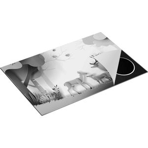 Chefcare Inductie Beschermer Herten in het Bos Illustratie - Abstract - Zwart Wit - 80x55 cm - Afdekplaat Inductie - Kookplaat Beschermer - Inductie Mat