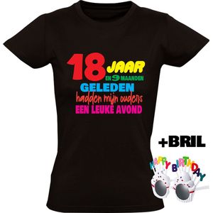 18 jaar Dames T-shirt + Happy birthday bril - verjaardag - jarig - feest - 18e verjaardag - grappig