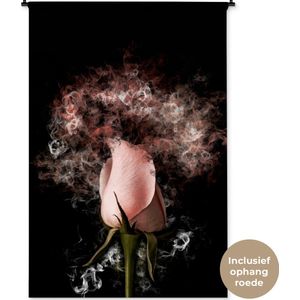 Wandkleed BloemenKerst illustraties - Roze bloem met abstracte rook tegen zwarte achtergrond Wandkleed katoen 120x180 cm - Wandtapijt met foto XXL / Groot formaat!