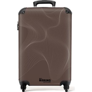 NoBoringSuitcases.com® - Handbagage koffer lichtgewicht - Reiskoffer trolley - Bruin met abstracte golvende lijnen - Rolkoffer met wieltjes - Past binnen 55x40x20 en 55x35x25