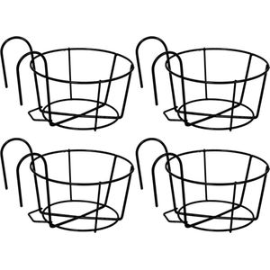 Hangende leuning hangpot - Ronde bloempot voor tuingang (4 stuks), ideaal voor tuinen en balkons - Zwart