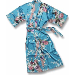 TA-HWA - Dames Kimono - Turquoise - met Pauwmotief - Maat S
