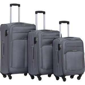 S&Dshopline® 7 Set rolkoffers, stoffen trolleys met 4 wielen, zachte cover, maten XL-L-M, set van 3, in 7 kleuren, grijs, set