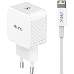 M.TK Premium Oplader met lightening kabel geschickt voor iPhone X, 12, 13 en 14 | Charge adapter voor iphone | USB-C Power adapter voor iphone 25W | Snelle lader voor iphone 25W - Wit