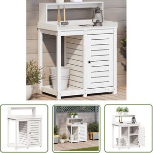 The Living Store Oppottafel met schappen 82,5x50x109,5 cm massief grenenhout wit - Tuin Werktafel - Oppottafel - Plantentafel - Buiten Tafel - Grenoble Hout