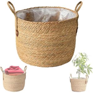 Grote Gevlochten Rieten Mand voor Planten - Moderne Binnenpot met Waterdichte Binnenvoering