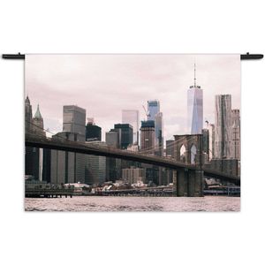 Velours Wandkleed Brooklyn Bridge New York Rechthoek Horizontaal XL (105 X 150 CM) - Wandkleden - Met roedes