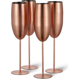 Champagneglazen (285 ml), champagne- en prosecco-glazen, mat roségoud/koper, robuust en onbreekbaar, cadeauset voor verjaardagen en Kerstmis, 4 stuks