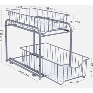 Keukenorganiser, 2 uittrekbare laden voor kasten, stapelbare lade-organiser, voor keuken, badkamer