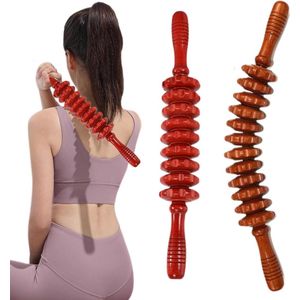 Massage Roller Hout 2PCS - Fascia Roller Hout - Fascia Stick Hout - Rugmassager - Massage Roller met Handvat - Geschikt voor Hals Benen Rug Lichaam massage roller