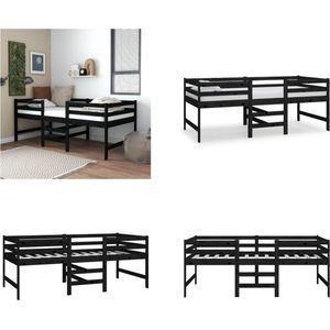 vidaXL Bed halfhoog massief grenenhout zwart 90x200 cm - Bedframe - Bedframes - Halfhoog Bed - Houten Bed