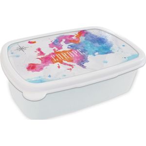 Broodtrommel Wit - Lunchbox - Brooddoos - Kaart - Waterverf - Kleuren - 18x12x6 cm - Volwassenen