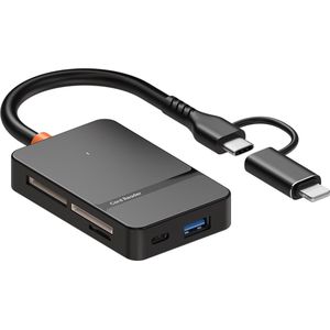 8-IN-1 8-Pin (Lightning) + USB-C naar 2x SD + Micro SD + USB 3.0 + USB-C adapter kabel - geheugen kaart lezer - geschikt voor o.a. iPhone en iPad - zwart