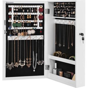 Sieradenkast - Stijlvolle hangende sieradenkast - Wandspiegel om op te hangen - met deur en magneetsluiting - Wandmontage - met spiegel - voor wand - 67x37x10.5 cm - Wit