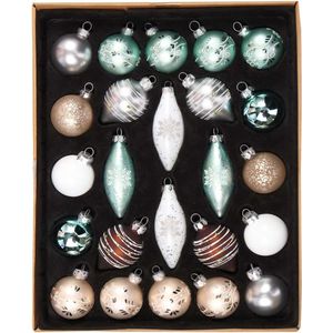 kerstballen glazen kerstversiering set - 24 stuks 6 - 10cm witte - bruine - zilveren en lichtgroene kerstballen decoratie voor kerstboomversieringen