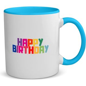 Akyol - happy birthday koffiemok - theemok - blauw - Happy birthday - iemand die jarig is - de jarige - verjaardagscadeau - kado - geschenk - gift - leuke verjaardagscadeau - 350 ML inhoud