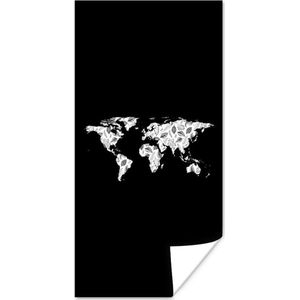 Wereldkaarten - Wereldkaart - Bladeren - Zwart - 80x160 cm