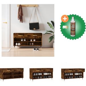 vidaXL Schoenenbank 102x35x55 cm bewerkt hout gerookt eikenkleurig - Schoenenkast - Inclusief Houtreiniger en verfrisser