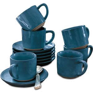 LOBERON Kop met schotel set van 6 Biarré blauw