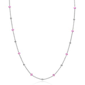 ZINZI zilveren fantasie ketting met 13 roze donuts en glanzende bolletjes 42-45cm ZIC2510