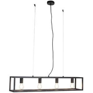 QAZQA cage - Industriele Hanglamp eettafel voor boven de eettafel | in eetkamer - 4 lichts - L 1000 mm - Zwart - Industrieel - Woonkamer