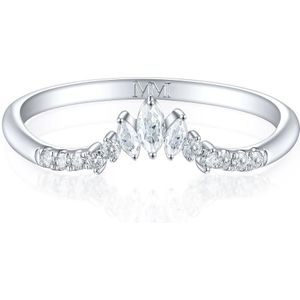 Serenella - 14k Witgouden Marquise en Ronde Moissanite Trouwring