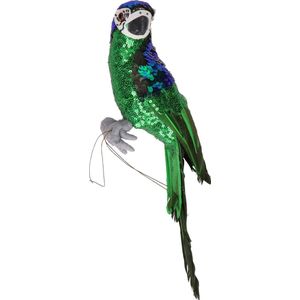 Kerstversiering grote groene glitter papegaai vogel 30 cm - Woondecoratie - Kerstdecoratie